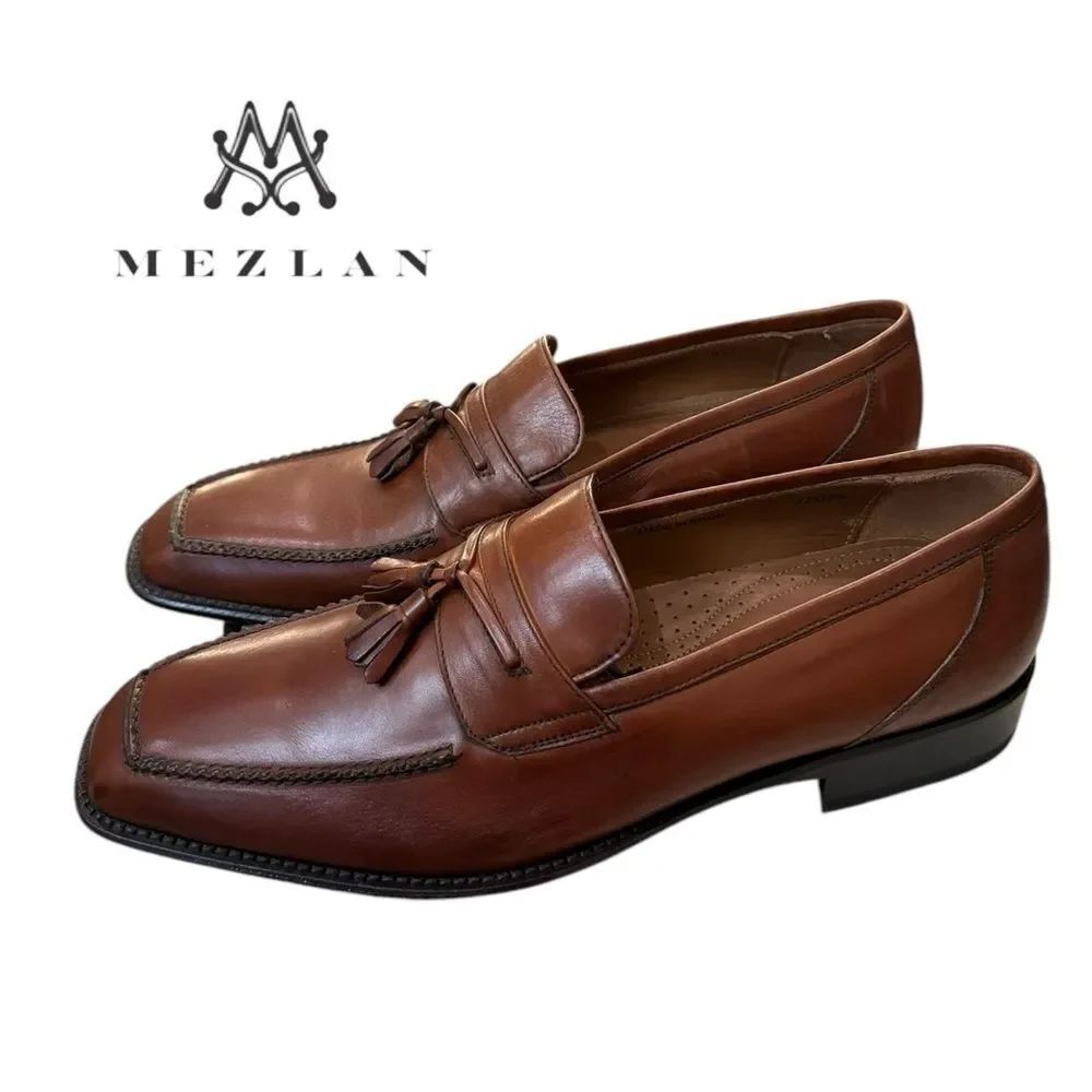 New Mezlan 2135 Cognac Men's Leather Slip-on Loafers Dress Shoes 9 9M